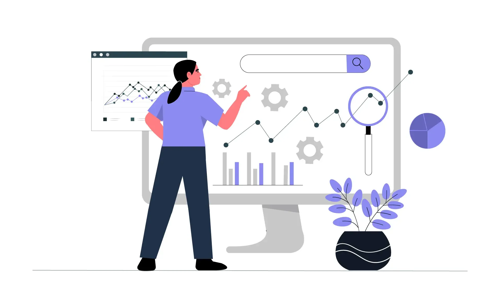 Vector 2D Illustration of Woman Presenting Browser Analytics image